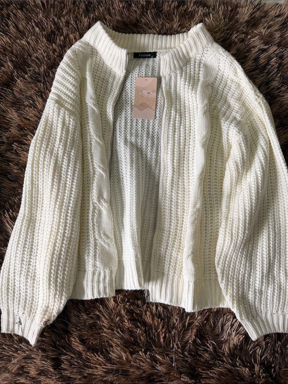 Cream Cable Knit Open Cardigan Sweater